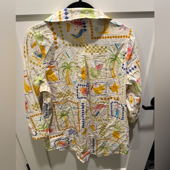 Calypso St. Barth Linen Blend Button Down Shirt Tropical Print Size L - Picture 4 of 4